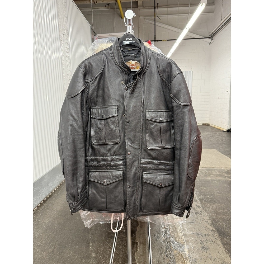 Harley Davidson Leather Jacket An American Legend Button + Zip Closure Collar 44